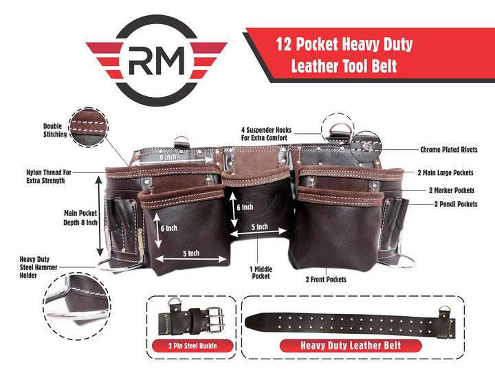 RM Oil Tan Leather Tool Belt With Suspenders.