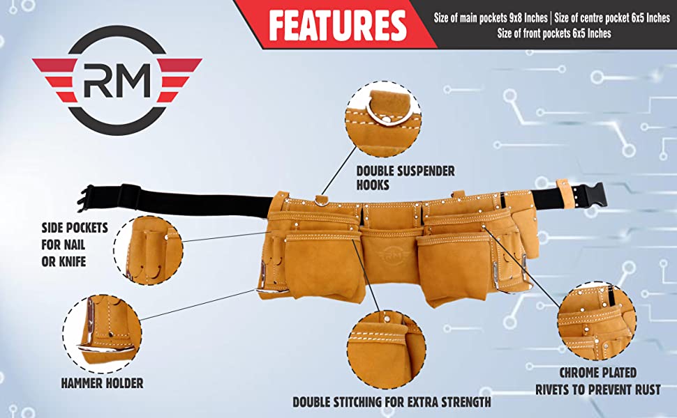 RM 12 Pocket Nylon Leather Tool Belt.